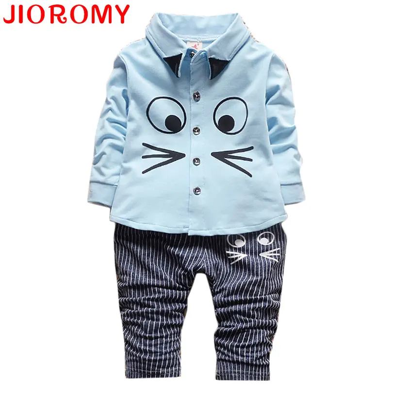 

JIOROMY 2019 Autumn Fashion Long-sleeved T-shirt + Pants 2 Pieces Suits Coat Shirt Eyes Cartoon Trousers Boys and Girls Set k1