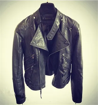 

2017 Sale Time-limited Fashion Full Mandarin Collar Zipper Pockets Zippers Women Jackets Pu Leather Motorcycle Jacket Female