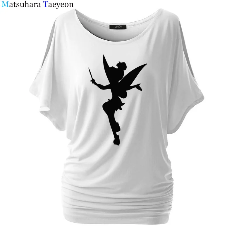 Футболка женская фея Динь-Динь силуэт мультфильм фея футболка Femme Tinkerbell печатных милый Harajuku футболка T76