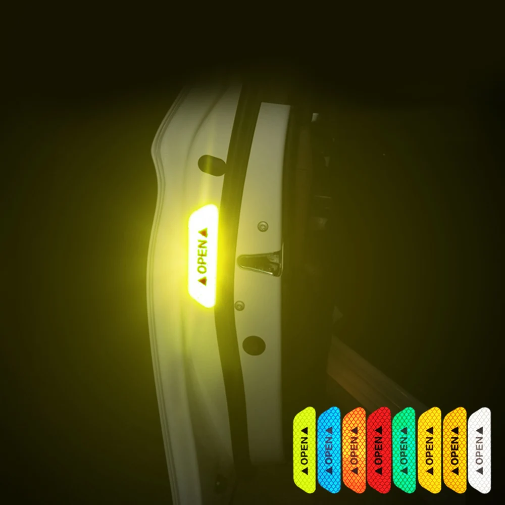 

4pcs Car Door Reflective Sticker Warning Tape Car Reflective Stickers Reflective Strips 3 Colors Safety Mark Car-styling