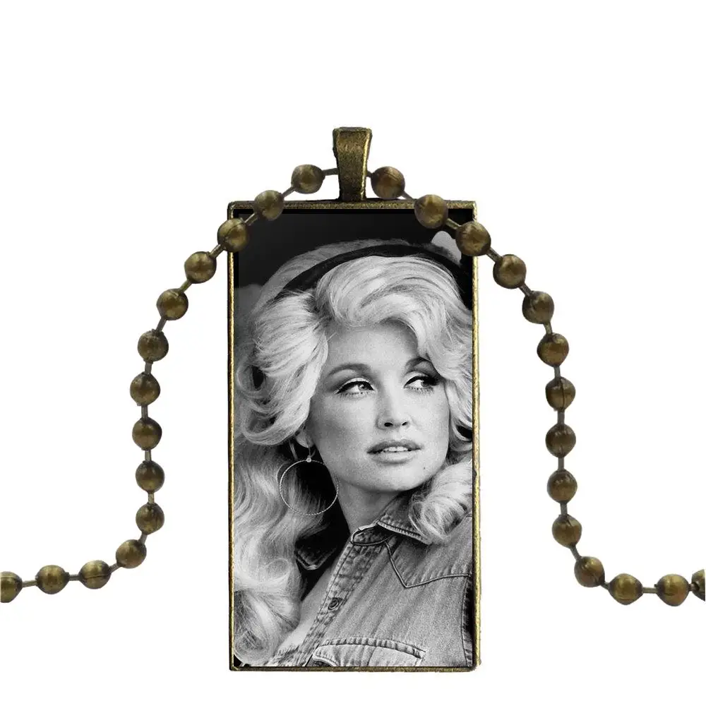 Подвесное ожерелье Dolly Parton со стеклянным кабошоном прямоугольное модное для