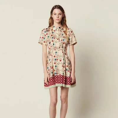 

Women Dress 2019 Spring and Summer Print Bouquet Waist Halter Short Sleeve Dress