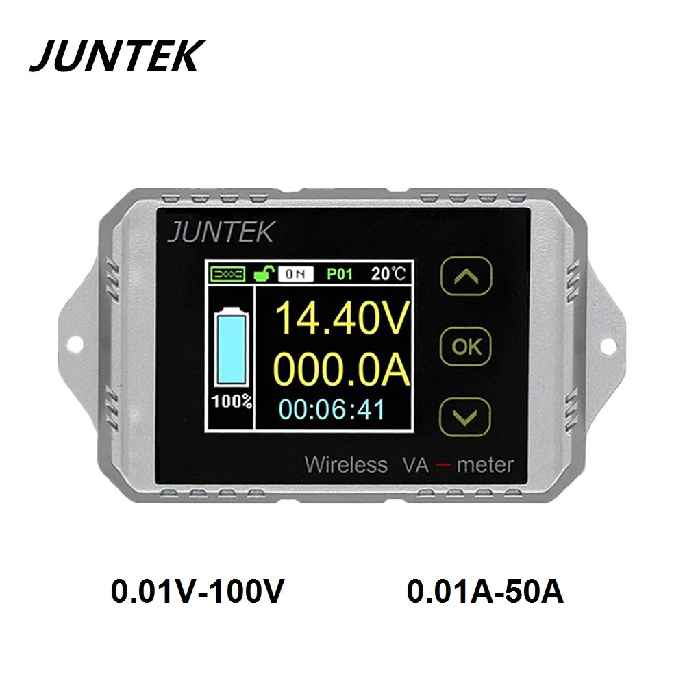 

JUNTEK VAT1050 100V 50A Wireless voltage and current meter Car battery monitoring 12V 24V 48V battery Coulomb counter VA meter