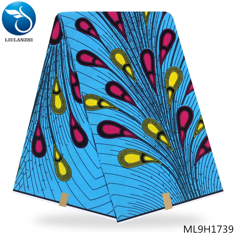 

LIULANZHI Blue african wax Feather design Dutch wax fabric high quality african ankara waw batik fabric ML9H1728-ML9H1749