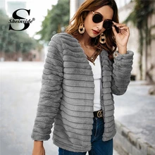 Sheinside, повседневное серое однотонное пальто из искусственного меха, плюшевое пальто, зимняя куртка для леди,, зимняя утепленная верхняя одежда для женщин, уличная одежда, пальто