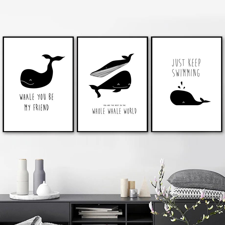 Cartoon Whale Quotes Nordic Posters And Prints Wall Art Canvas Painting Black White Animal Nursery Wall Pictures Kids Room Decor Cartoon Whale Quotes Nordic Posters And Prints Wall Art Canvas Painting Black White Animal Nursery Wall Pictures Kids Room Decor