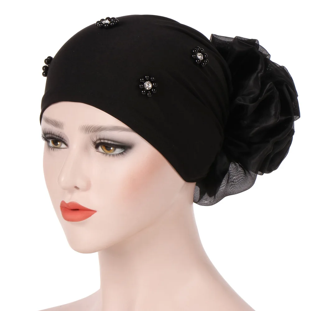 

Muslim Women Bead Cotton Flower Stretch Turban Hat Cancer Bandanas Chemo Beanies Caps Headwear Headwrap Hijab Hair Accessories
