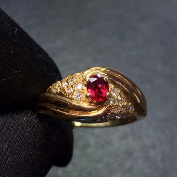 

Fine Jewelry Real 18K Gold 100% Natural 0.31ct Red Ruby Gemstone Luxury 18k Gold Diamonds Stone Female Ring for Women Rings
