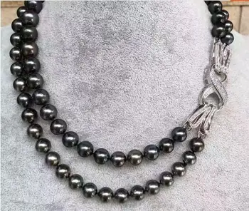 

Fashion new design fine jewelry round 9-10mm black pearl necklace 18"19"