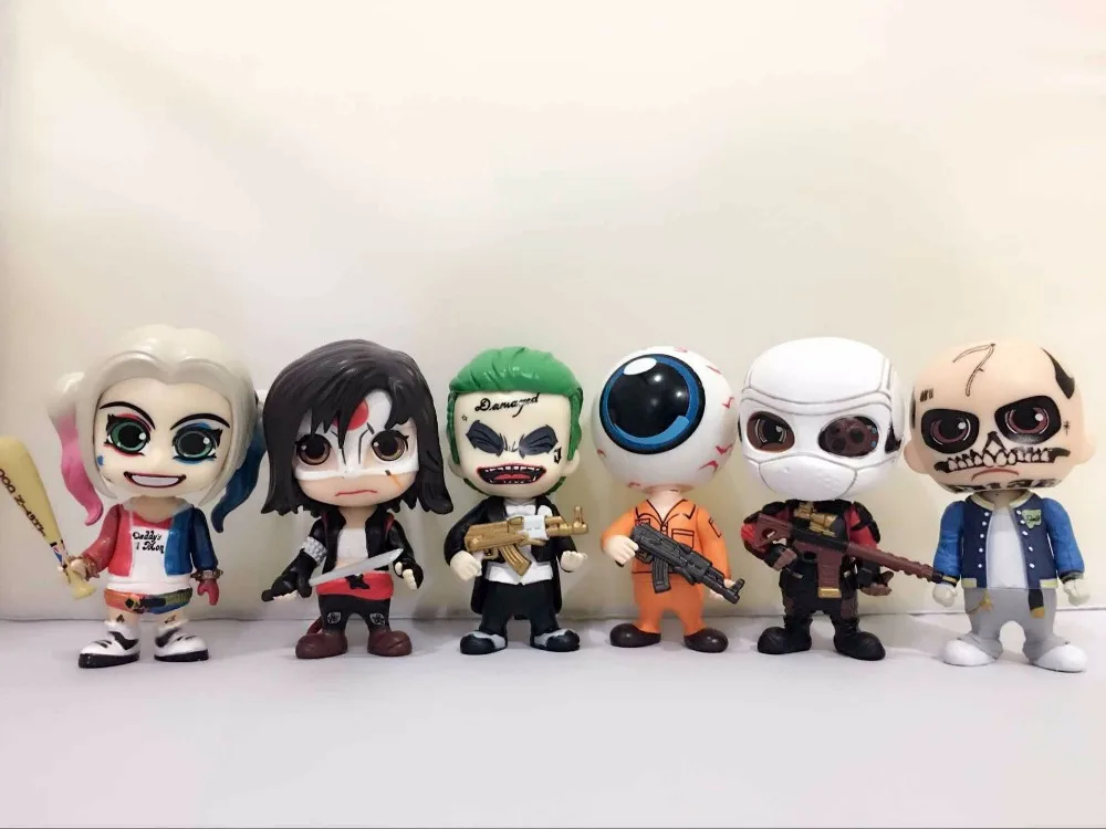 

J.Ghee Suicide Squad Joker Harley Quinn Deadshot Katana Eyeball Man PVC Action Figures Collectible Model Toys 6-pack Boxed
