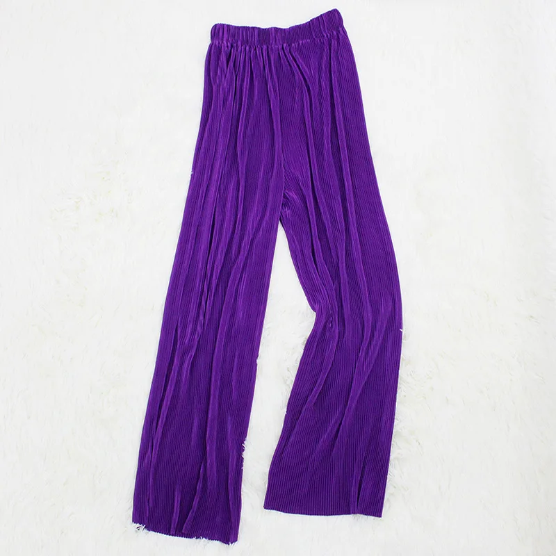 Летние женские штаны, плиссированные Широкие штаны, свободные, длина по щиколотку, эластичный пояс, повседневные длинные уличные брюки, Pantalon Femme - Цвет: Sharp Purple
