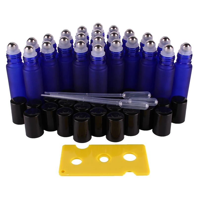 

24pcs 10ml Cobalt Blue Essential oil Frosted Glass Roll on Bottles with Stainless Steel Roller Ball for perfume aromatherapy