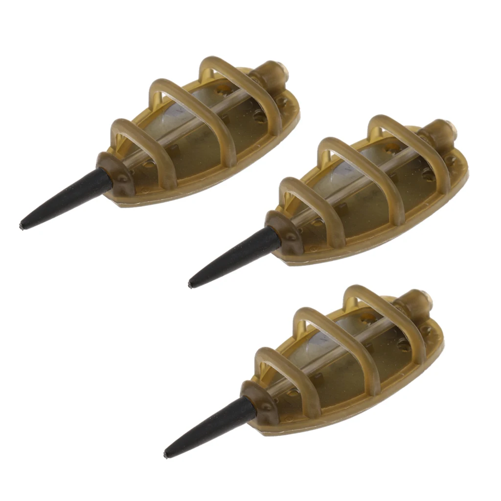 3 Pcs Silicone Inline Method Feeder Set Carp Fishing Tackle Bait Cage with Lead Sinker Flat Feeders Bait Cage