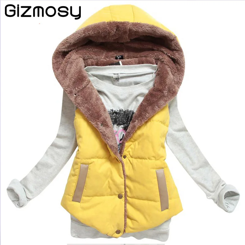 

Vest Women Autumn/Winter Waistcoat Hooded Thick Warm Down Cotton Wool Collar Vest Female Large Size Jacket&Outerwear SY157