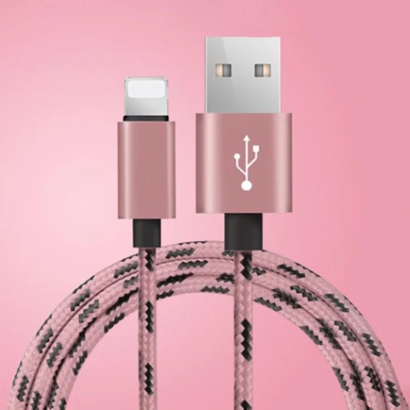 Нейлон быстрое зарядное устройство данных USB кабель для iPhone 6s 6 s 7 8 Plus X XR Xs Max 5 5S SE iPad происхождения мобильного телефона зарядный Шнур адаптер - Цвет: Розовый