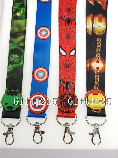 

new 1pcs avengers Spiderman hulk pvc DIY Key Lanyard Badge ID Cards Holders Neck Straps with Keyring Gifts Party Favors