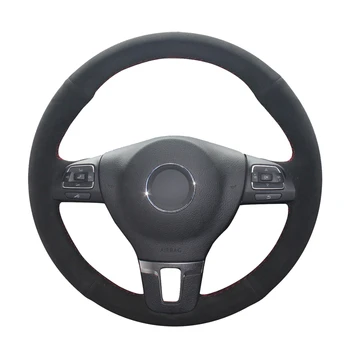 

Hand-stitched Black Suede Car Steering Wheel Cover for Volkswagen VW Tiguan Golf Plus Passat CC Jetta Sharan EOS Caddy Caravelle