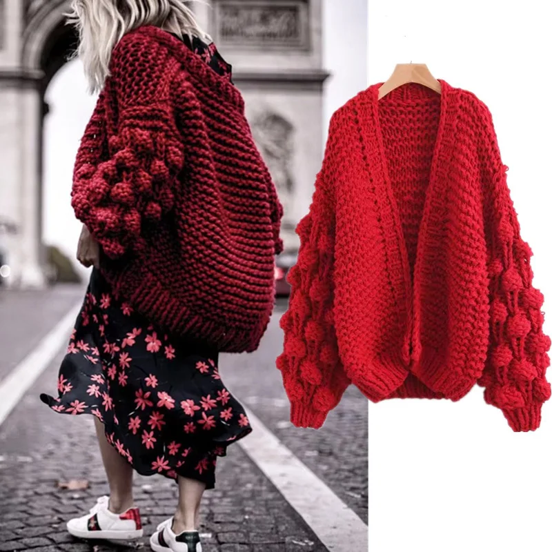 ^*Best Offers Warm Knit Sweater Cardigan Women Long Sleeve Cashmere Knitted Sweater Women Winter 2019 Red Tops jumpers Ladies Cardigans
