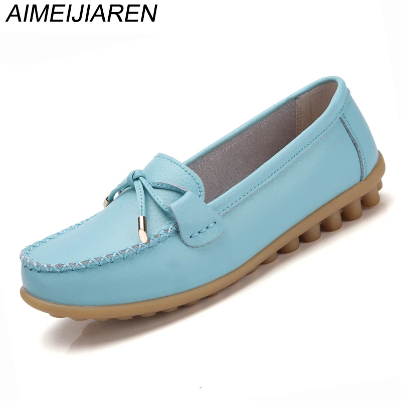 

Women Genuine Leather Shoes Comfortable Flats Oxfords Nurse Casual Handmade Ballet Flats with Bow Women Shoes Zapatos