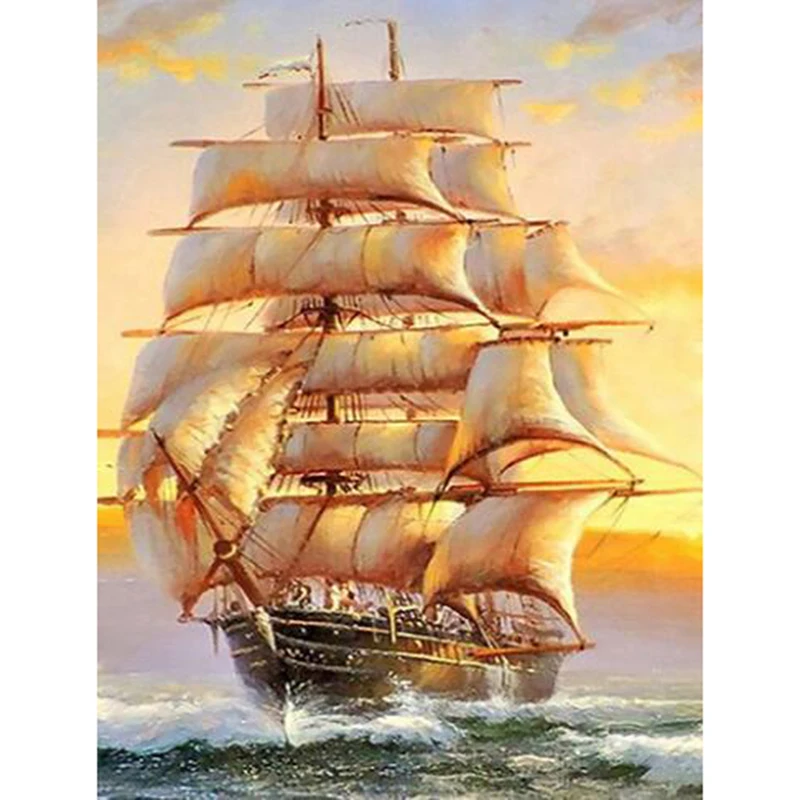 

Full Drill Square/Round 5D DIY Diamond Painting Sailboat Diamond Embroidery ship Landscape Picture Of Rhinestone Decor Home