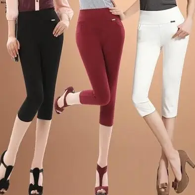 Spring Summer Women skinny Capri Lady's Big size Solid Candy high waist Sequined thin elastic Casual all-match Legging S - 4XL Spring Summer Women skinny Capri Lady's Big size Solid Candy high waist Sequined thin elastic Casual all-match Legging S - 4XL