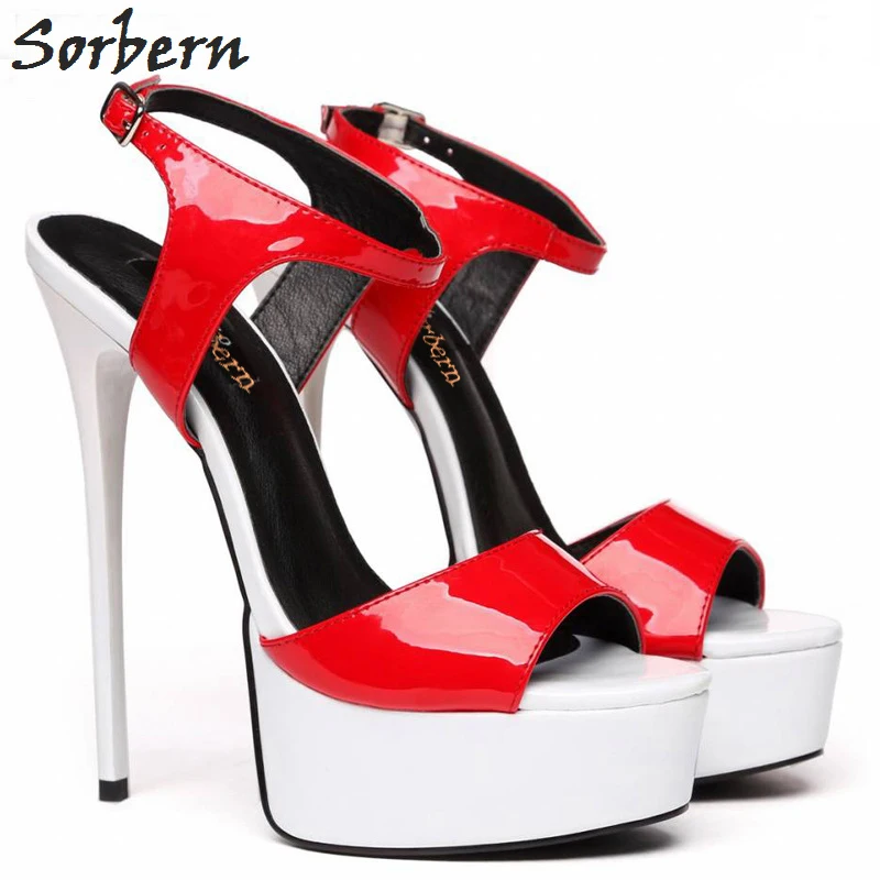 

Sorbern 2018 Sandals Open Toe Platform Red and White Shoes Ladies 15cm High Heels Sandals Summer Womens Shoes Size 10 Custom