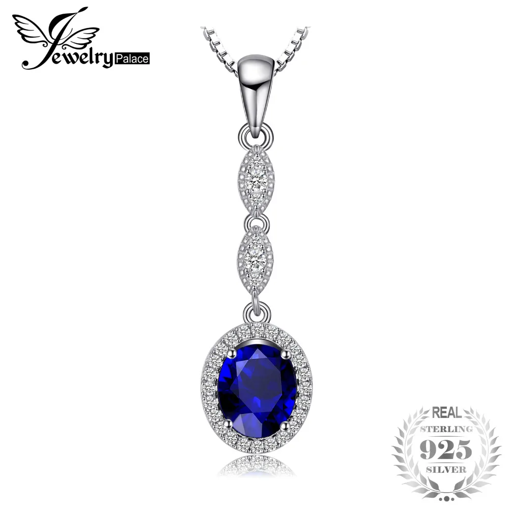 

JewelryPalace Vintage 3ct Created Sapphire Necklaces & Pendants 925 Sterling Silver 45cm Box Chain Charm Fine Jewelry For Women
