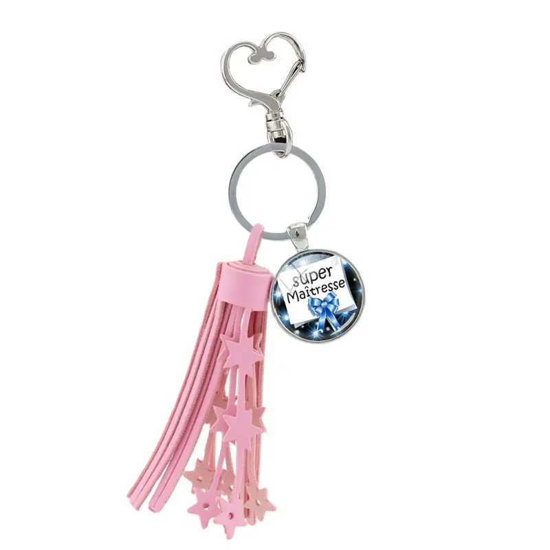 JWEIJIAO Merci Maitresse Стекло брелок с кабошоном Стекло кисточкой застежка сердечко, кольцо для ключей, держатель для ключей, Чиан держатель для подарок для преподавателей H121 - Цвет: H122