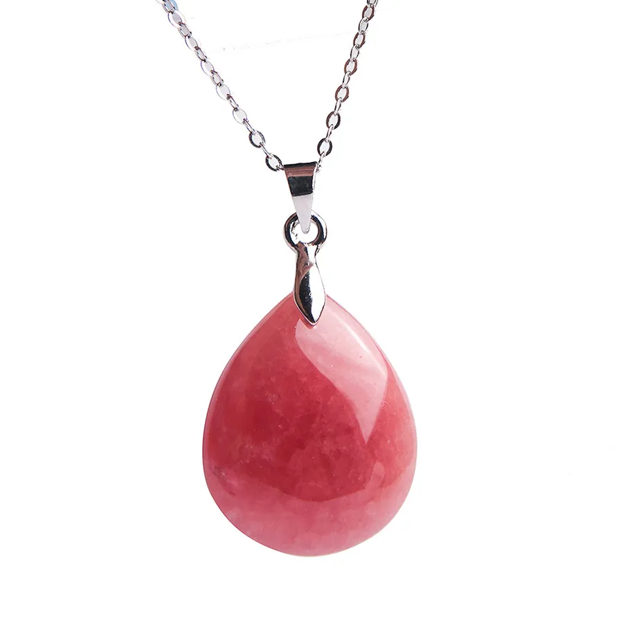 

Drop Shipping Genuine Red Natural Ice Rhodochrosite Gemstone Pendant Crystal Water Drop Necklaces Pendants 25x20x6mm