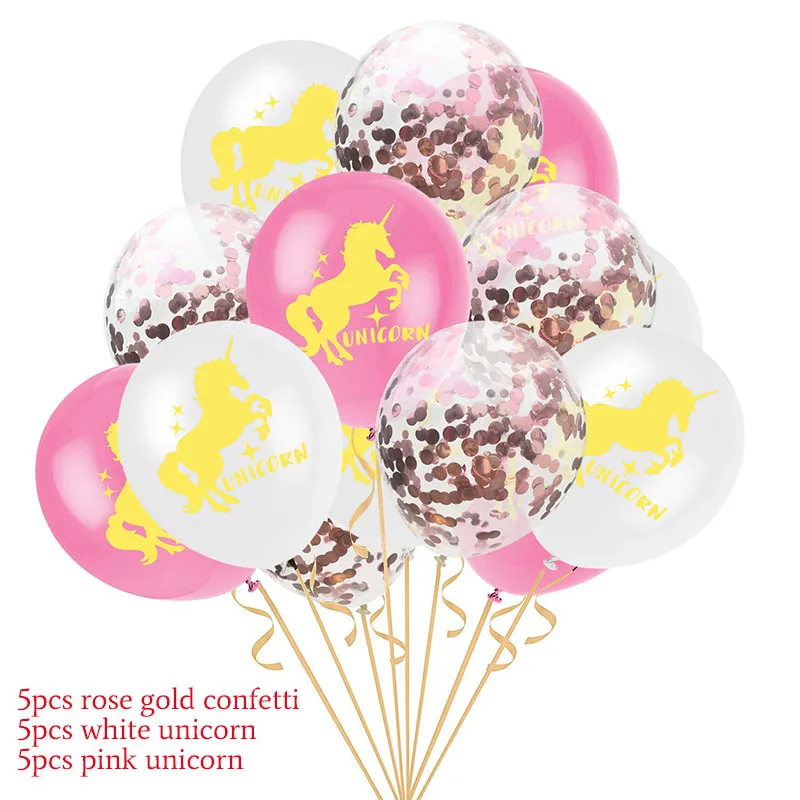 150 см розовая маленькая лошадка, фольгированные воздушные шары-единороги, животные, Гелиевый шар, единорог, с днем рождения, украшения, принадлежности, детские игрушки - Цвет: 15pcs UNC balloon