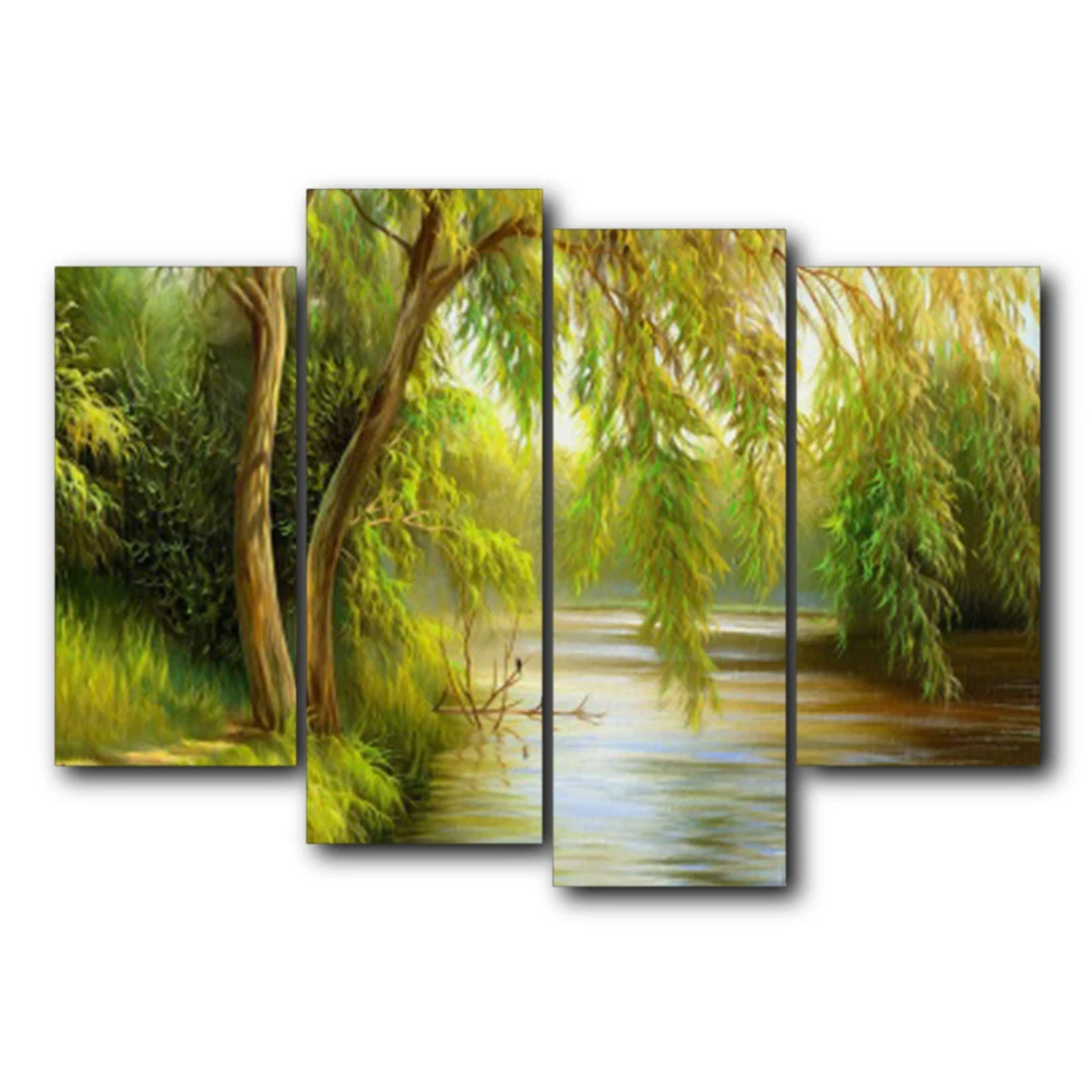 

Laeacco Spring Natural Landscape GreenTrees River Posters and Prints Wall Art Canvas Painting Vintage Bedroom Home Decoration
