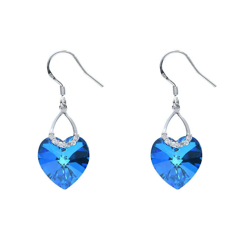 

Korea Style 100% 925 Silver Women's Dangle Earrings Crystal from Austria Heart Earrings Zircon Drop Earring Fashion Jewelry Lady