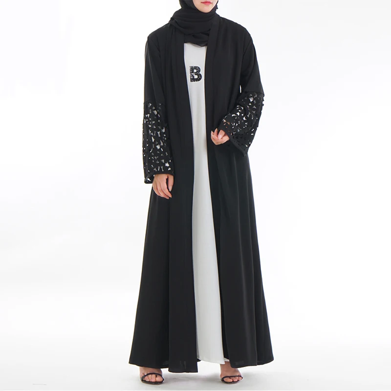 Новые летние платья мусульманская одежда черный кардиган длинные халаты Мода выдалбливают вырезанные цветы дизайн элегантная абайя туника - Цвет: black