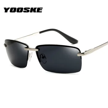

YOOSKE Vintage Rectangle Sunglasses Men Polarized Driving Sun Glasses Retro Rimless Night Vision UV400 Protection Goggle Eyewear