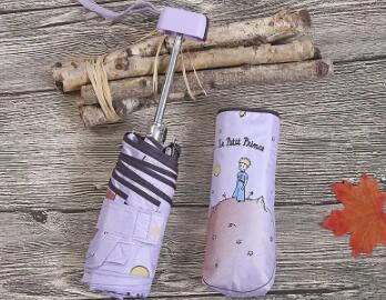 Little Prince Umbrella Mini Pocket Umbrellas Anti UV Folding Umbrella Protable Black Coating Sunshade Girl Small Umbrellas Gifts Purple