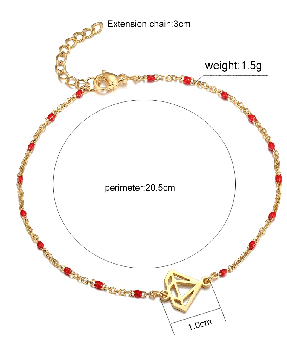 Fashion Colorful Stainless Steel Anklet Women's Beads Gold Pendant Barefoot Sandals Beach Bracelet Foot Jewelry Accessories