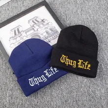 THUG LIFE, зимняя вязаная шерстяная шапка для женщин и мужчин, унисекс, хип-хоп, Шапка-бини, повседневная шапка, зимние шапки, фирменная Новинка, толстая