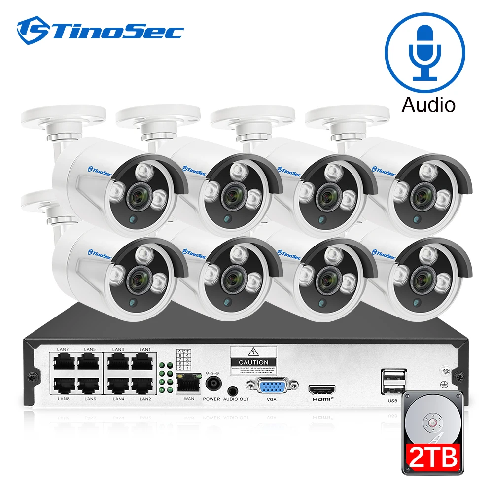 

TinoSec h.265 8CH 1080P Video Surveillance POE NVR Kit 2MP Waterproof Outdoor IP Camera Security System Kit CCTV System for Home