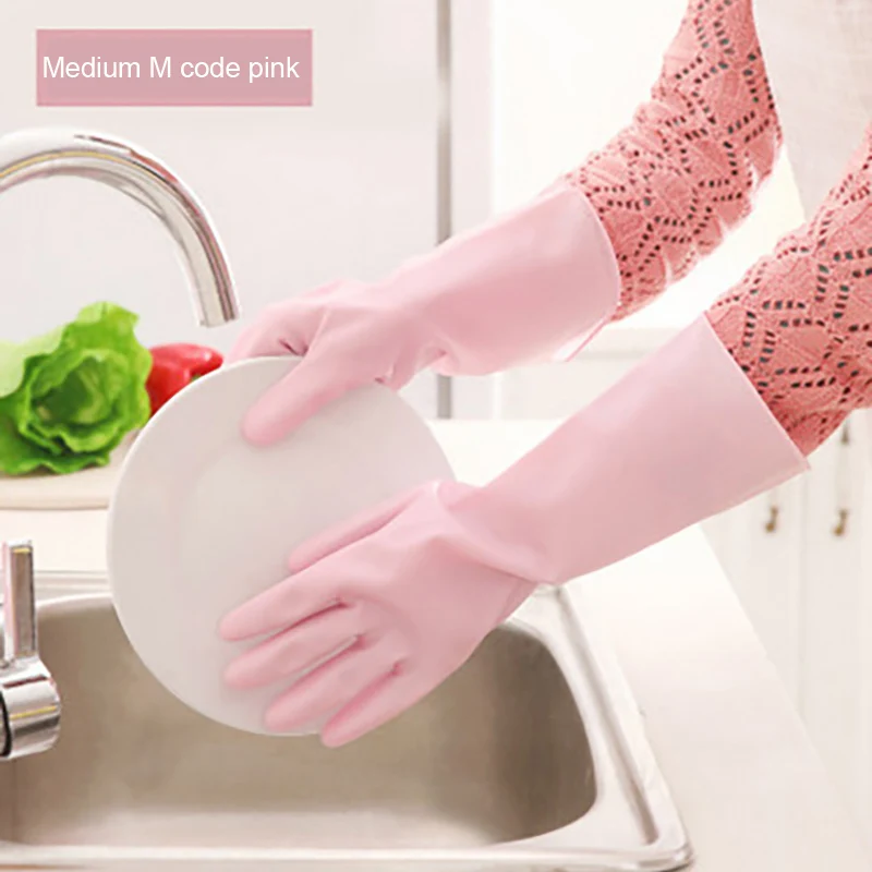 1 пара резиновых чистящих перчаток, тонкие перчатки для мытья посуды, Многофункциональные кухонные чистящие перчатки для мытья посуды - Цвет: Pink