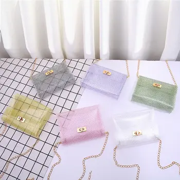 

New Fashion Women's PVC Transparent Clear Shoulder Bag Tote Candy Color Summer Beach Chain Jelly Handbag Flap Messenger Bags