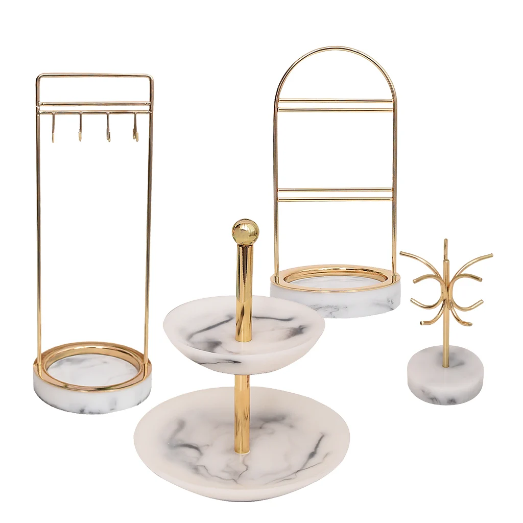  4 Style Marbling Resin Retro Nordic Jewelry Organizer Rack Display Earings Stand Vintage Room Count