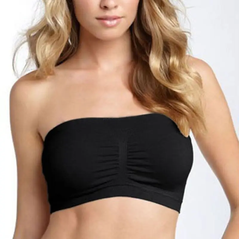 Женский бюстгальтер без бретелек Deportes Bandeau Crop Top комфорт бюстгальтер трубы спандекс Бюстгальтер S-XXL - Цвет: Черный