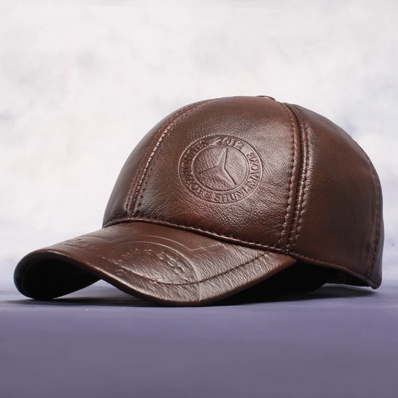 

Fashion Antique Red-Brown Men'S Fall & Winter Baseball Cap Casual Adjustable Genuine Leather Dome Hat Cool Beretta Caps