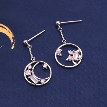 

New Design 925 Sterling Silver Temperament Asymmetry Crystal Stud Earrings Brincos For Women Gifts Jewelry