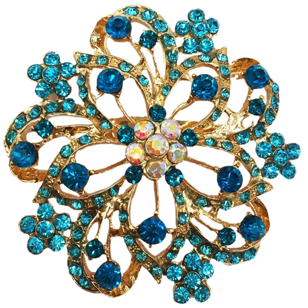 

Blue 62mm Large Crystal Brooch Pins For Women Flower Broches Jewelry Fashion Wedding Party Gifts BRO40
