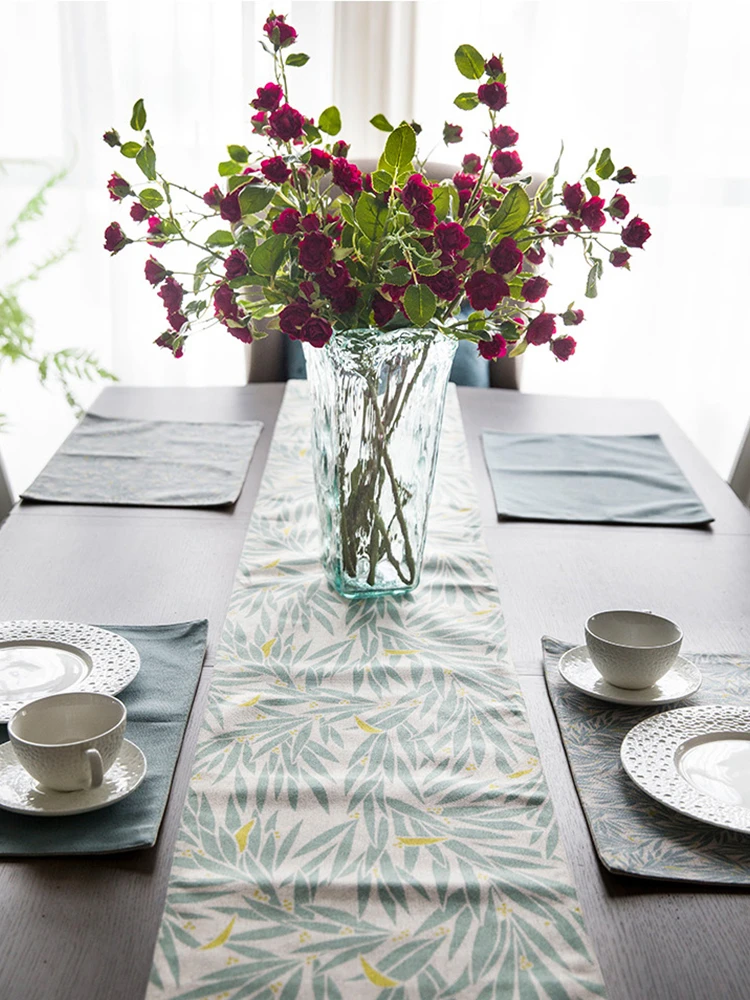 

American Plant Design Cotton Linen Table Runner 1pcs Dinner Dresser Cabinet Dustproof Table Runners Home Decor Table Runners