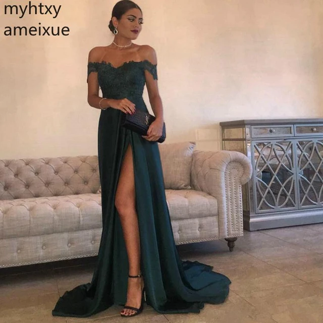 Vestido De largo con hombros descubiertos, traje con apliques y abertura, novedad 2021 - AliExpress