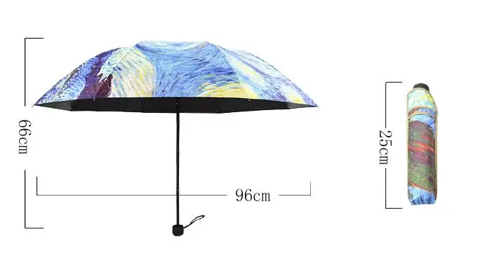 

Creative Oil Painting Umbrella 3 Folding Van Gogh Painting Rain Umbrella Luxury Fancy Brand Fashion Parapluie Reine Des Neiges