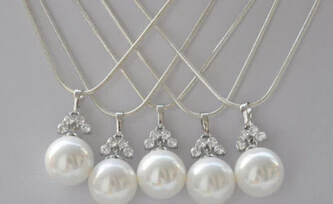 

Jew2741 5pcs 12mm white round south sea shell pearl silver pendant
