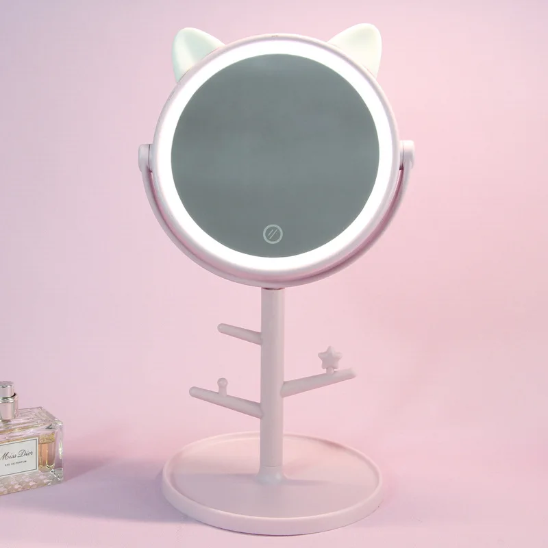 YUJIA портативный складной светодиодный светильник, зеркало для макияжа, вращающееся на 360 градусов, USB, двухстороннее косметическое зеркало, лампа для макияжа